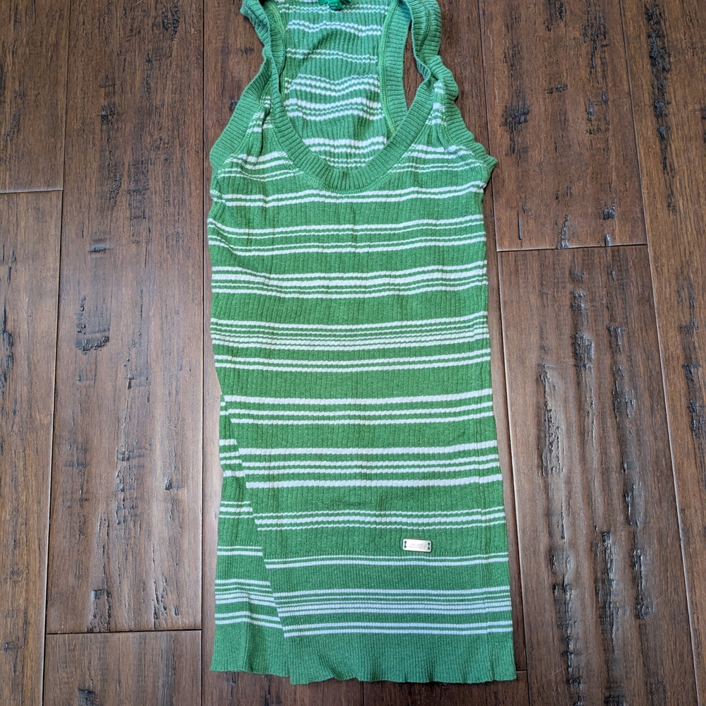 United Colors Of Benetton Green and White Striped Tank Top